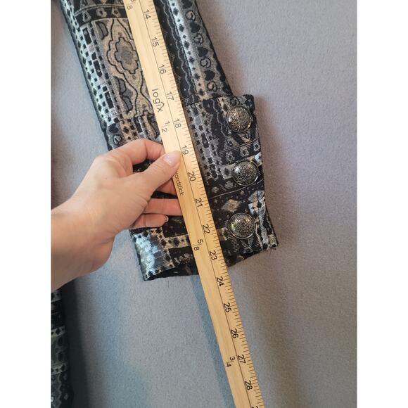 Christopher & Banks Duster Jacket Women’s L Black Silver Tapestry EUC - Picture 8 of 14